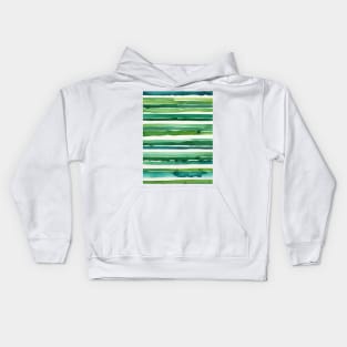 Horizontal green watercolor stripes Kids Hoodie